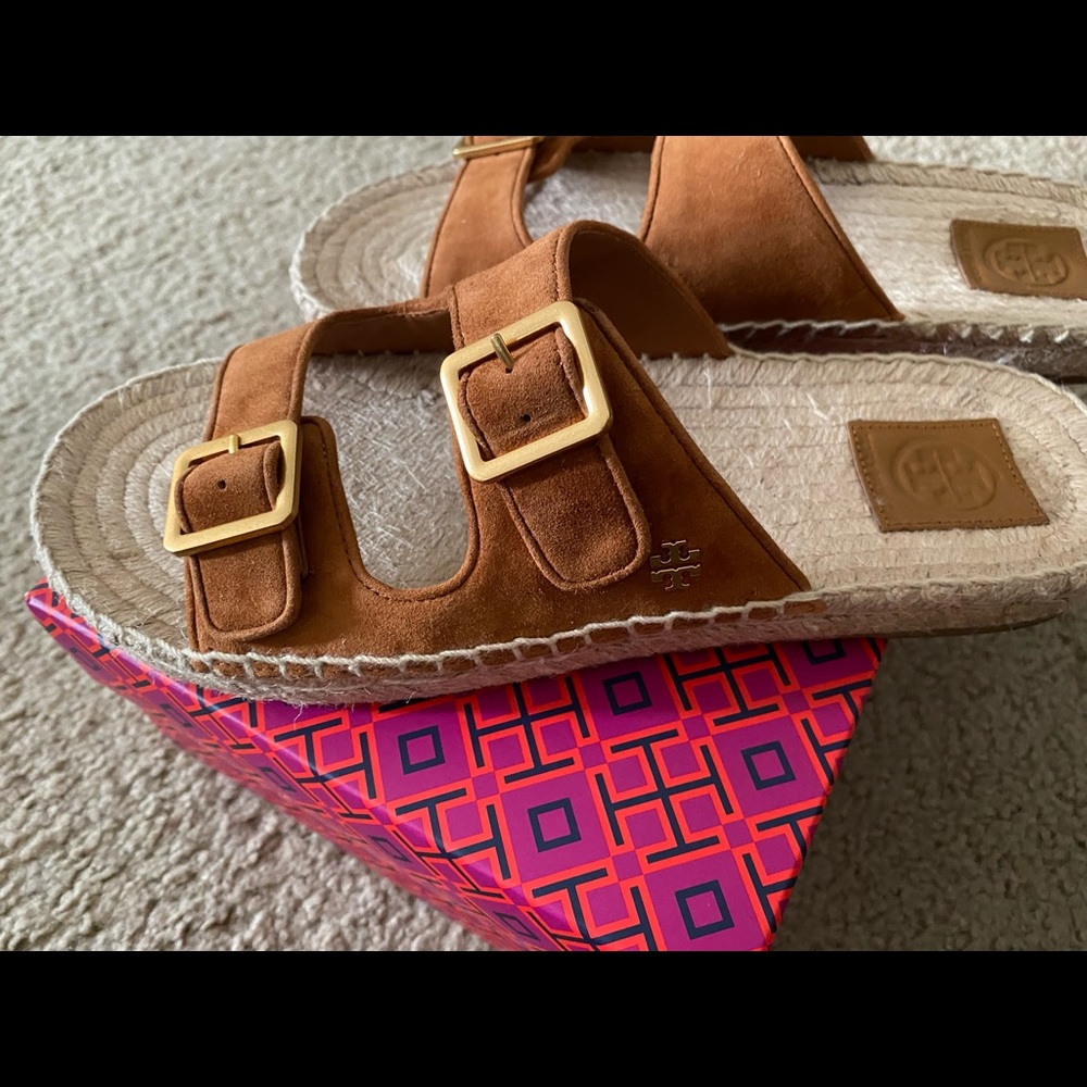 Tory Burch two band flat espadrille slide/suede